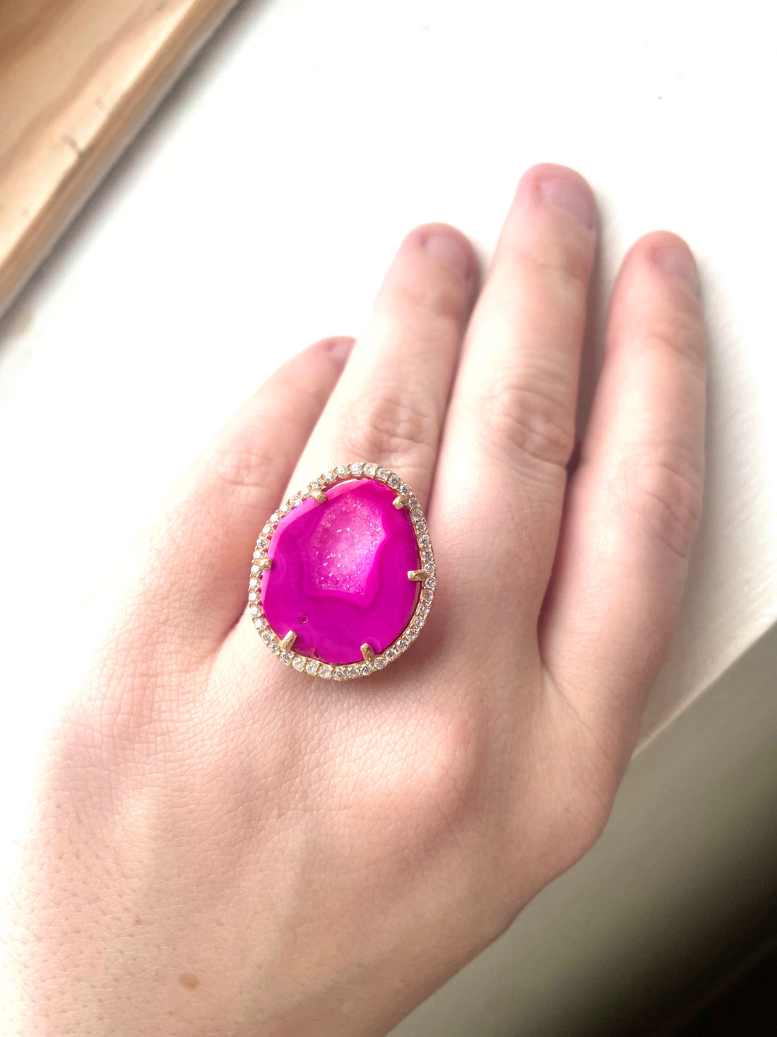 Bright pink/light inside